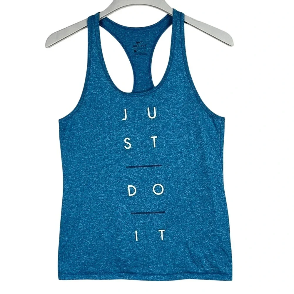 Nike Dri-Fit Racerback‎ Tank Top Just Do It Women's Size Small Blue Graphic